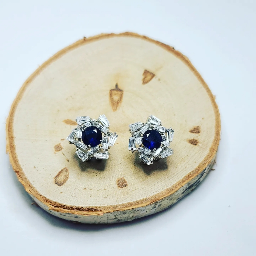 Blue Rhinestones silver tone earrings